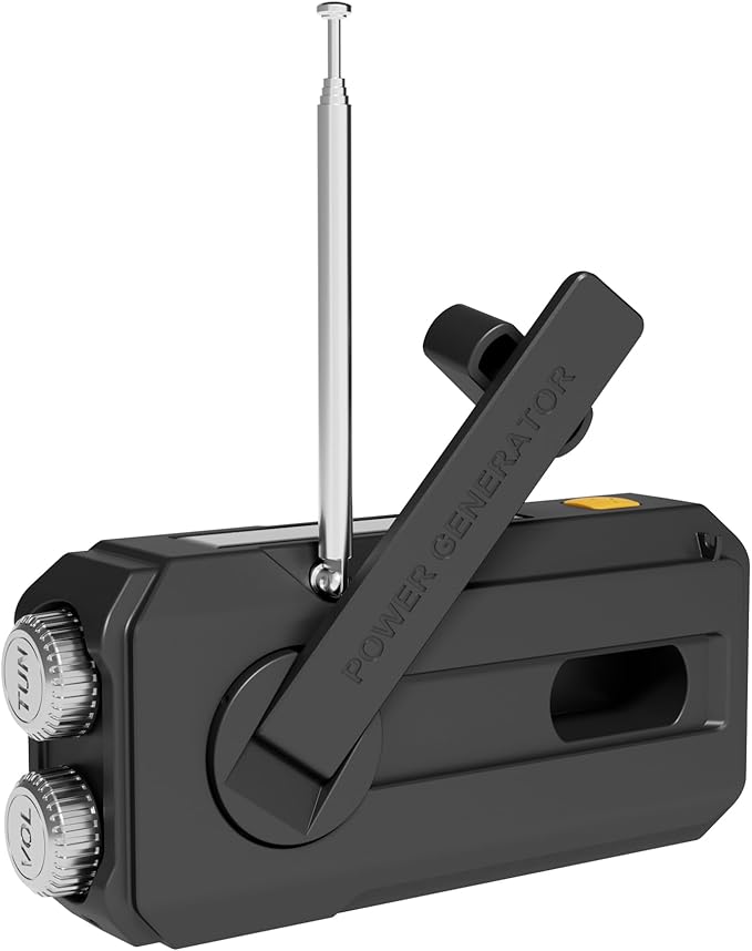 【Preppi】 Emergency Hand Crank Solar Weather Radio Portable Power Bank, 2000mAh Battery Operated, SOS Alarm, AM/FM & LED Flashlight