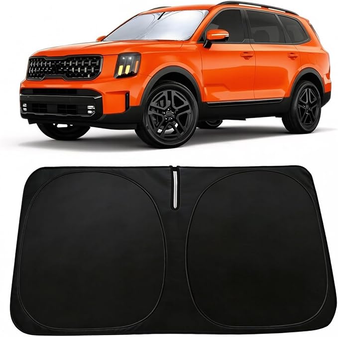 Windshield Sun Shade for Kia Telluride 2020-2025 Accessories, Car Front Window Sun Visor & Heat Shield | 240T Sunshade Protection Blocks UV Rays Keep Your Car Cooler