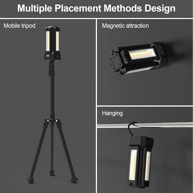 13200mAh Rechargeable Solar Work Light with Folding Stand and Carrying Bag, AODOO 8000 Lumen Stepless Dimmable , White/Warm/Nature White/RED(SOS) with Detachable Tripod (Black)