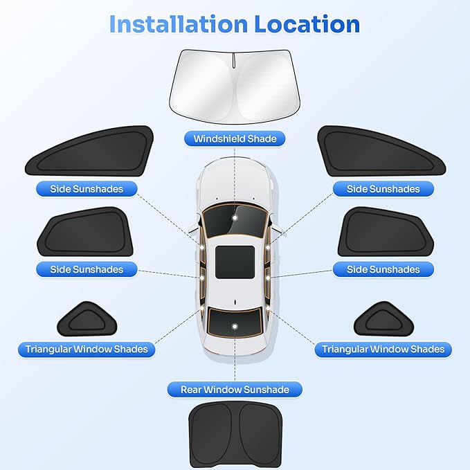 Canvcle Window Shades for 2013-2021 Ford Fusion Accessories Windshield Sun Shade Side Rear Window Covers Sunshade Sun Visor Shield Privacy Protection for Camping Keep Vehicle Cool Black 8PCS