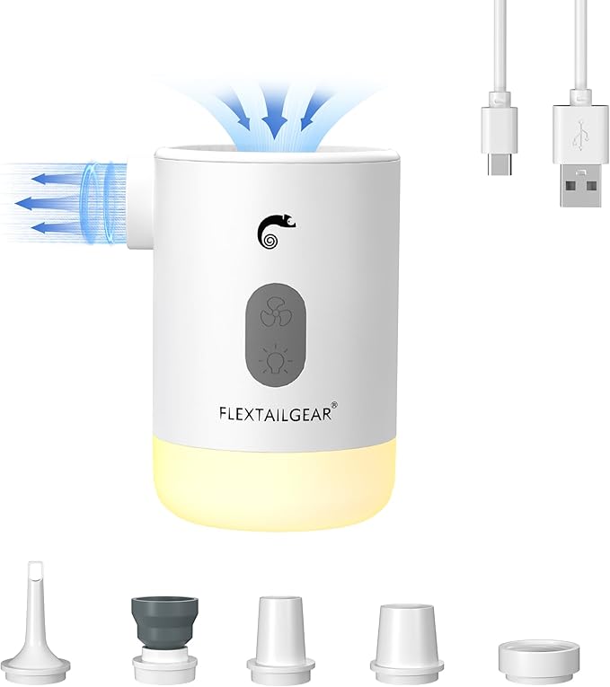 FLEXTAILGEAR 4.5kPa Air Pump for Inflatables, Portable Air Pump with Led Light, 3600 mAh Rechargeable Battery Air Mattress Pump Inflator Pump for Pool Floats Boats Sleeping Pads Inflatable Toys
