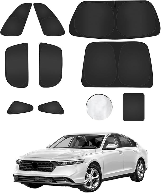 8PCS Window Shades for Honda Accord 2023-2024 2025 with Storage Pouch [OEM Design, 100% Sun Blockage] 240T Foldable Full Set Windshield Sun Shade-Privacy & Dashboard Protection for Camping