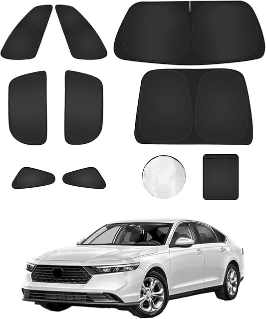 8PCS Window Shades for Honda Accord 2023-2024 2025 with Storage Pouch [OEM Design, 100% Sun Blockage] 240T Foldable Full Set Windshield Sun Shade-Privacy & Dashboard Protection for Camping