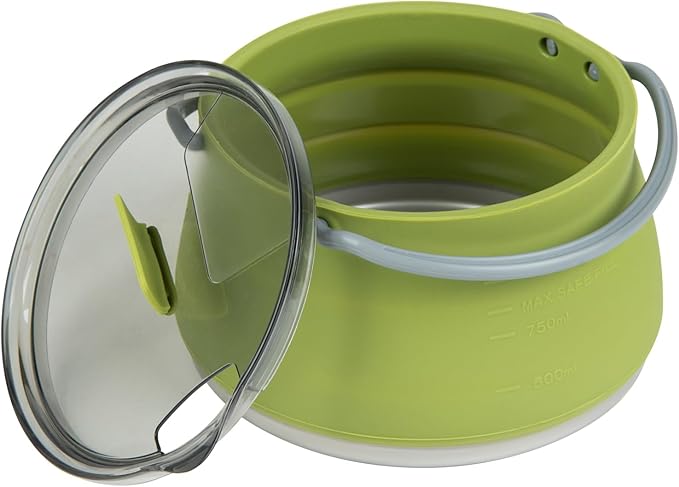 Hi Tek 1 Liter Collapsible Camping Kettle, 1 Portable Cook Pot - With Perforated Lid, Stainless Steel Bottom, Silicone Camping Coffee Pot, With High Heat Nylon Handles, For Travel - Restaurantware