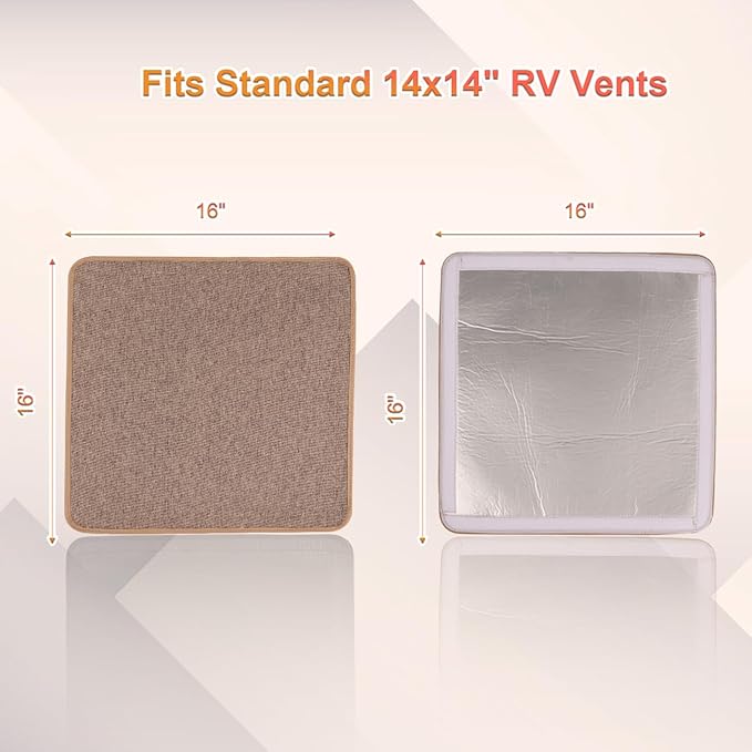 RV Roof Vent Skylight Insulator Window Cover, Sun Blackout Fabric for Camper (16 x 16 inch)- Brown