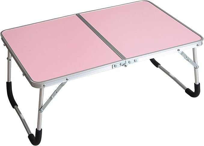 Jucaifu Foldable Laptop Table, Bed Desk, Breakfast Serving Bed Tray, Portable Mini Picnic Table & Ultra Lightweight, Folds in Half with Inner Storage Space (Pink)