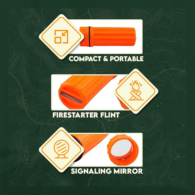 SE 3-IN-1 Orange Waterproof Match Storage Box with Signaling Mirror and Firestarter Flint - CCH6-1