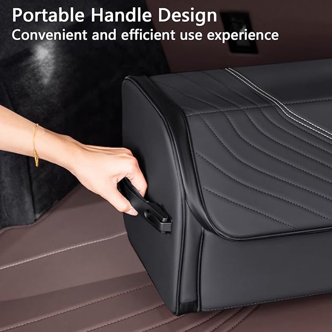 TOPABYTE Car Trunk Organizer with Lid and Sturdy Handle Foldable Durable Premium Leather Storage Box Cargo for BMW SUV Sedan Truck, Black