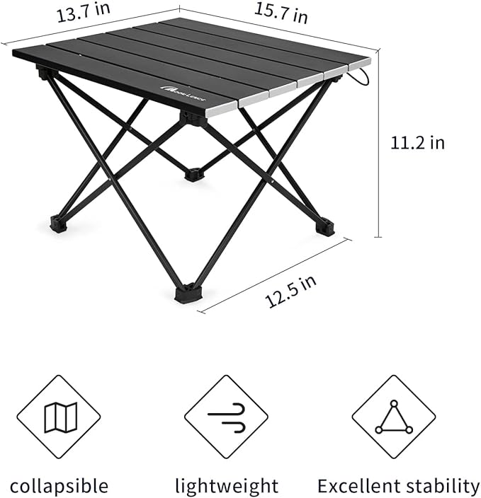 MOON LENCE Ultralight Folding Camping Table, Compact,Portbale with Carry Bag, for Outdoor Cooking, Picnic, Camp, Boat, Travel (Black - S)
