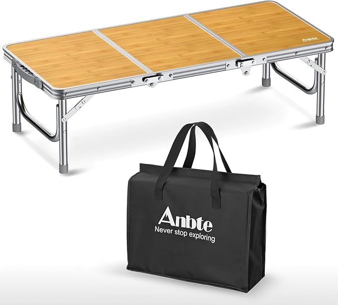 Anbte 34.2" x 15.7" Low Folding Picnic Table, 10.3" Height Thicker Aluminum Small Camping Table with Storage Bag, Portable Handle, Lightweight, for Camping Beach Party Picnic Floor, Yellow