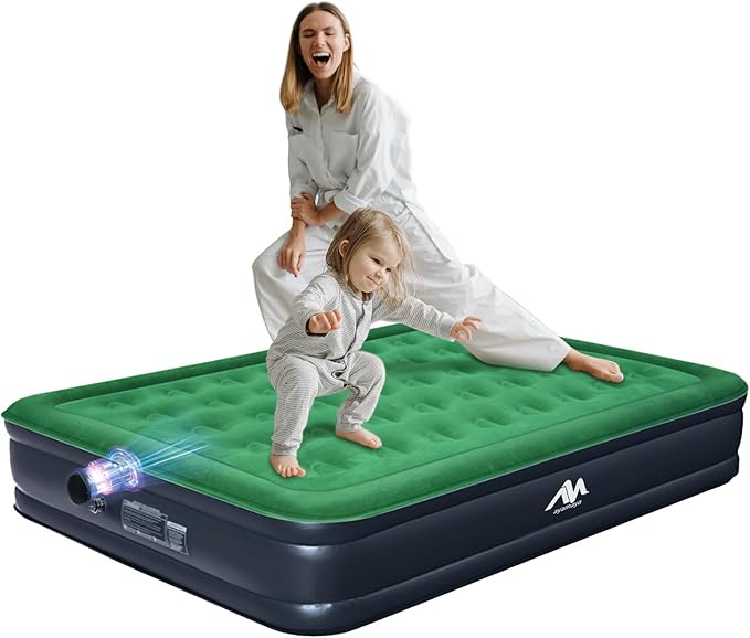AYAMAYA Queen Camping Air Mattress with Built-in Rechargeable & Detachable Pump, 10" Height Inflatable Blow Up Airbed, Portable Self Inflating Sleeping Pad for Tents, Outdoor, Travel, Home, Guests