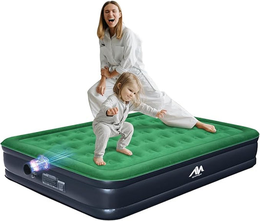 AYAMAYA Queen Camping Air Mattress with Built-in Rechargeable & Detachable Pump, 10" Height Inflatable Blow Up Airbed, Portable Self Inflating Sleeping Pad for Tents, Outdoor, Travel, Home, Guests