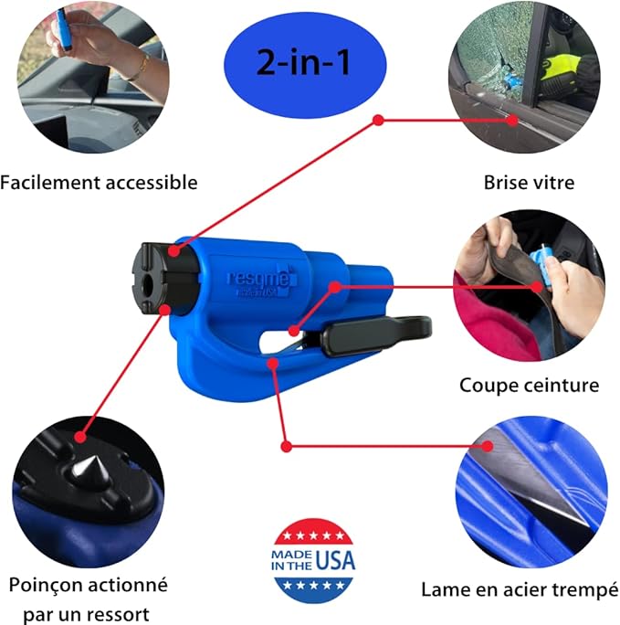 resqme The Original Emergency Keychain Car Escape Tool, 2-in-1 Seatbelt Cutter and Window Breaker, Made in USA, Teal - Compact Emergency Hammer