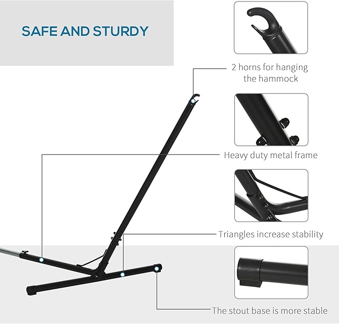 Outsunny Universal Hammock Stand 10-13ft Adjustable Steel Stand Space-Saving and Portable Carrying for Indoor and Outdoor Use, Black