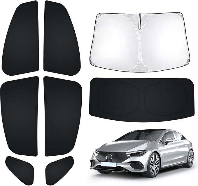 T TGBROS Windshield Sun Shade for Mercedes-Benz EQE 2023 2024 2025 Car Window Shades Thicken UV Block and Blackout Privacy Foldable Sunshades 8PCS Accessories Keep Cool Sun Visor Covers