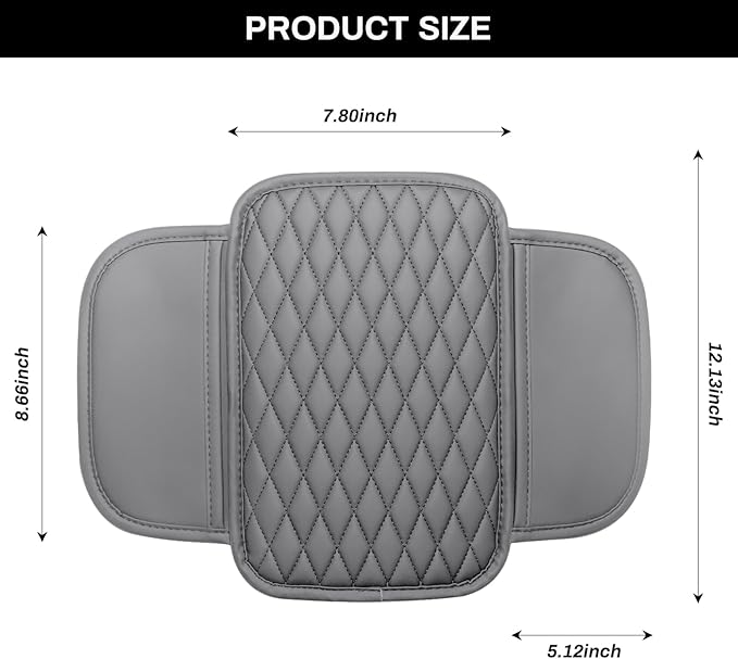 Car Center Console Cover, Upgraded Microfiber Leather Car Arm Rest Cover with 2 Storage Bags, Universal Armrest Cover for Car Storage Box Car Interior Accessories Protector for Most Vehicle-Gray