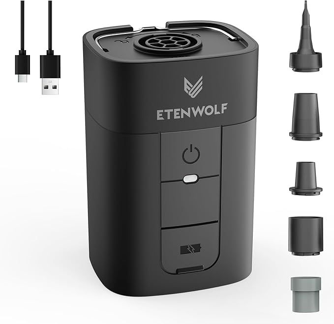 ETENWOLF AIR 5 Air Pump for Inflatables, 5200 mAh Portable Electric Air Pump, 4X Quick Inflator Deflator, 4.5 kPa & 720 L/min Pump for Pool Floats, Air Mattress, Vacuum Storage Bags, Camping