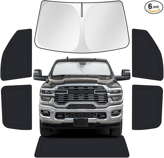 for Dodge RAM 2500 3500 2016-2026(Crew Cab) Car Window Shades, 6pcs Privacy Sun Shade Set for Front Windshield Side and Rear Windows, Full Window Covers Keeps Vehicle Cool for Camping Napping