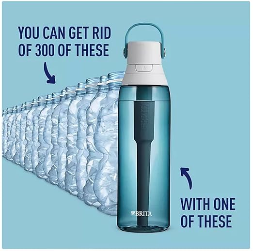 Brita Water 26-Ounce Premium Filtered Water Bottle + 3 Replacement Filters- Sea Glass