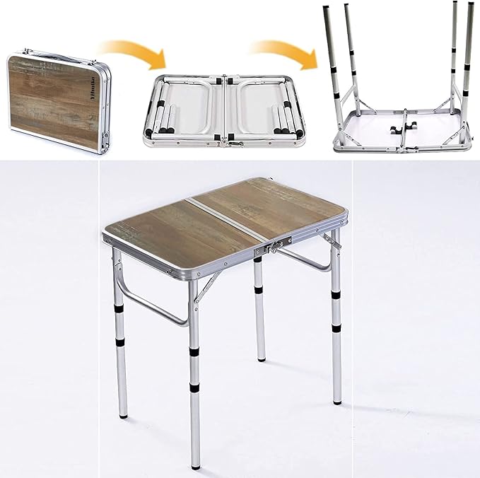 YihuiKo Small Folding Table, 3 Adjustable Heights Picnic Table, Outdoor Folding Table with Storage Mesh Layer, Portable Table for BBQ, Patio, and Indoor