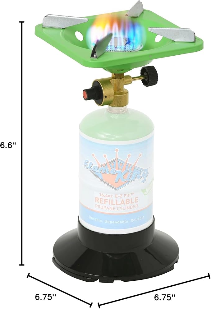 Flame King YSNVT-508 Portable BottleTop Camping Stove with Stable Lightweight Base Stand, Great for Outdoor Cooking, Backpacking, Compatible with 1LB Propane Gas Bottle