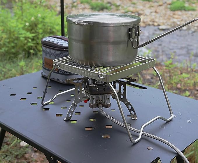 TreGoo Ultralight Mini Camp Grill with Foldable Legs – 304 Stainless Steel Grate, Portable Gas Stove & Campfire Stand, Compact Grill Grid for Backpacking/Camping/Hiking/Picnic/Travel/Fishing (Weave)