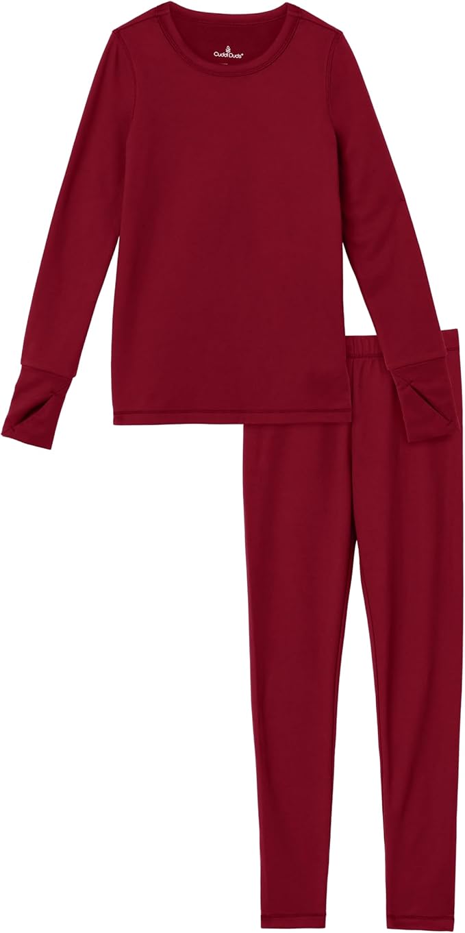 Cuddl Duds Girls Heavyweight Cold Weather Fleece Lined Thermal Set – Long Sleeve Shirt & Leggings – Long Johns for Kids
