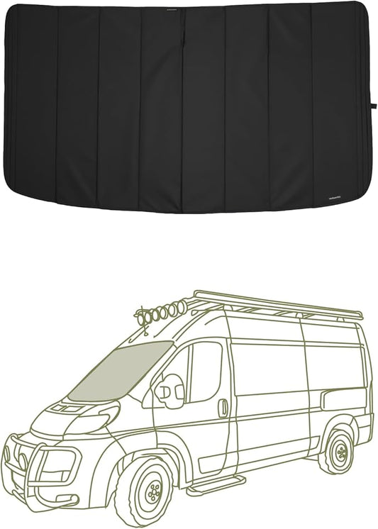 VanEssential Insulated Stealth Blackout Front Windshield Cover Designed for RAM Promaster Van Years 2014 to Current Model - Black