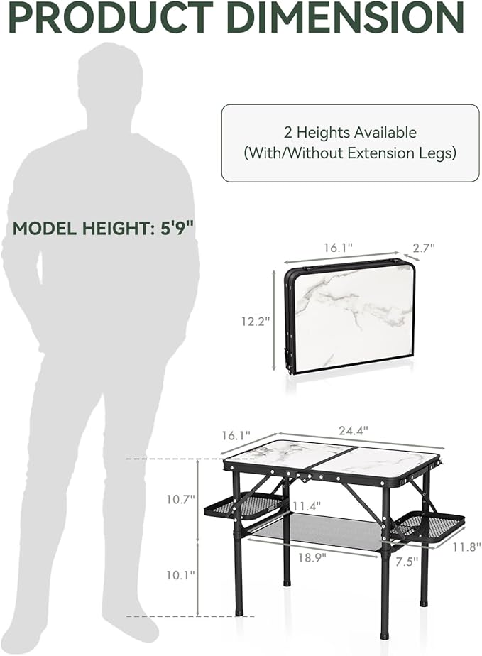Titanker Small Camping Table Foldable 2ft, Folding Picnic Table with Side Racks, Folding Camp Table Portable Beach Table, Car Camping Essentials, Sturdy Light Aluminum, Gift for Father Husband