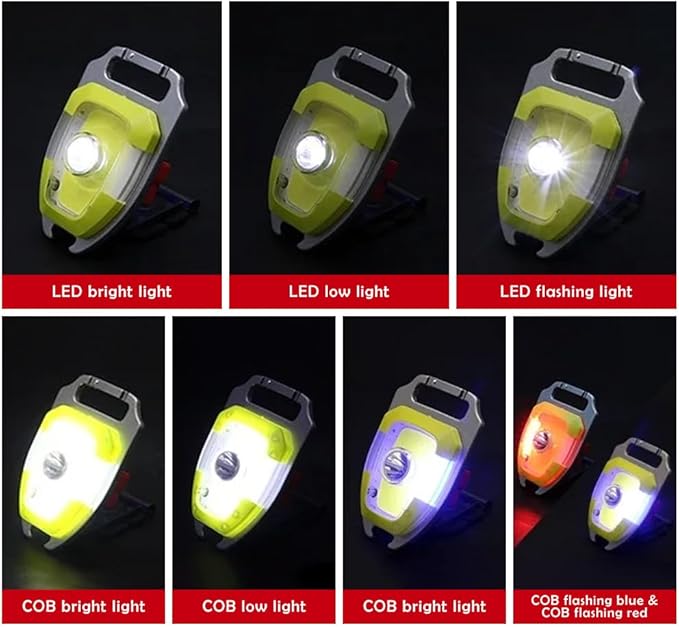 BY-J LED Small Flashlight, Snap-on Key Chain Light, COB Multi-Function Mini Work Light, 600 Lumens Rechargeable, 7 Lighting Modes with Fire Starter, Seat Belt Cutter, Screwdriver, Whistle, Yellow