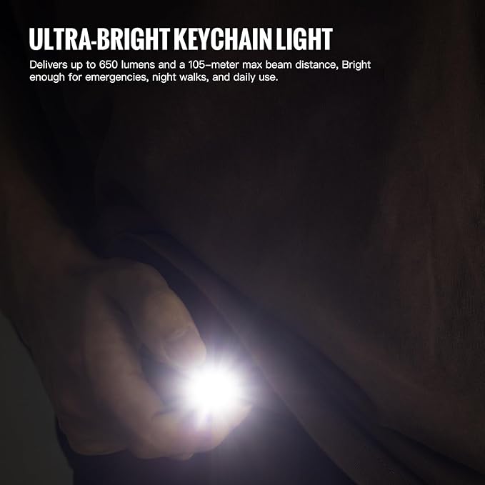 ThruNite Ti Keychain Flashlight, Customized Edition with 704 Tactical, 650 Lumens USB-C Rechargeable Compact Pocket Light with Magnetic Tailcap, for Camping, Everyday Carry (Black Cool White)