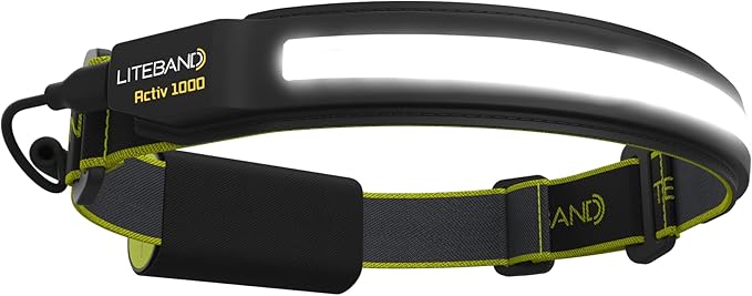 OPTIMAL VENTURES LITEBAND ACTIV Rechargeable LED Headlamp, 1000 Lumens, 210° Wide Beam, Lightweight No-Bounce Fit, IPX4 Weather Resistant, Black