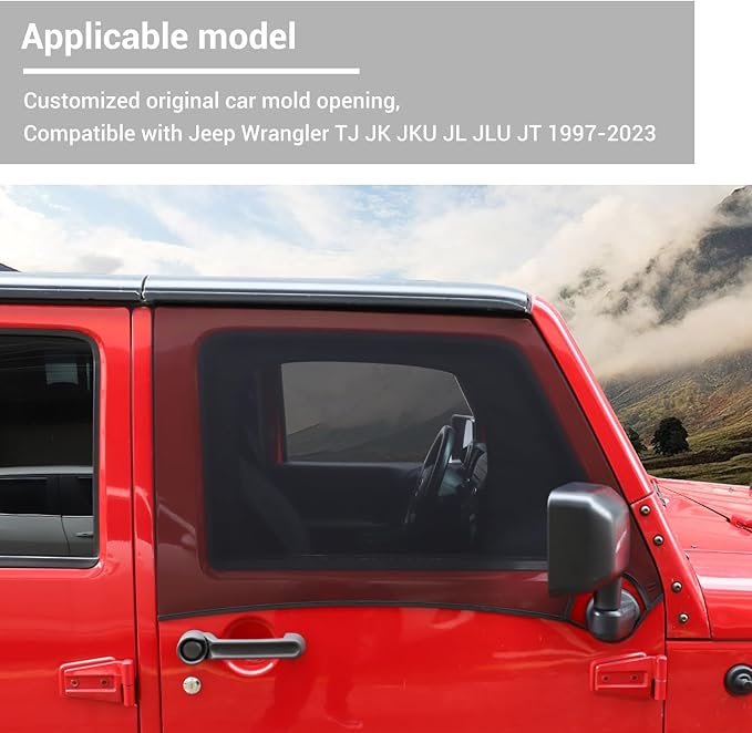 Hoolcar Front Window Sun Shade Covers Elasticized Breathable Mesh Car Side Window Screens Net UV Protection Sunshade with Storage Bags for 1997-2024 Jeep Wrangler TJ JK JL & Gladiator JT,2PCS