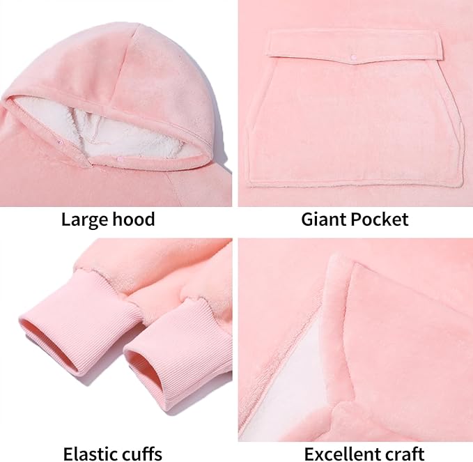 Krifey Wearable Blanket Hoodie, Oversized Sherpa Fleece Sweatshirt with Giant Pocket, Birthday Gifts for Women, Mom, Sister, Blush Quartz