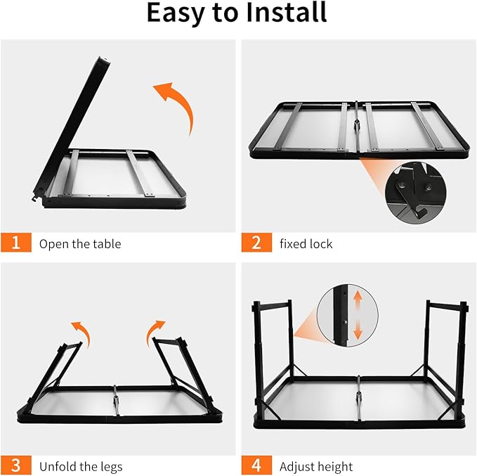 4FT x 2FT Folding Camping Table Adjustable Height with Umbrella Hole, Aluminum Alloy Legs Foldable Portable Outdoor Table for Picnic, Travel, Parties, Kids Craft, Market Vendor Use