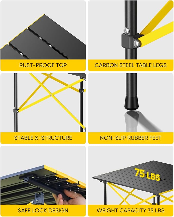 FanttikOutdoor Zeta V11 Pro Camping Table, Portable Folding Roll Up Table with Lightweight Aluminum Top & Carry Bag for Camping, BBQ, Tailgating Party, Picnic, Backyard, Large