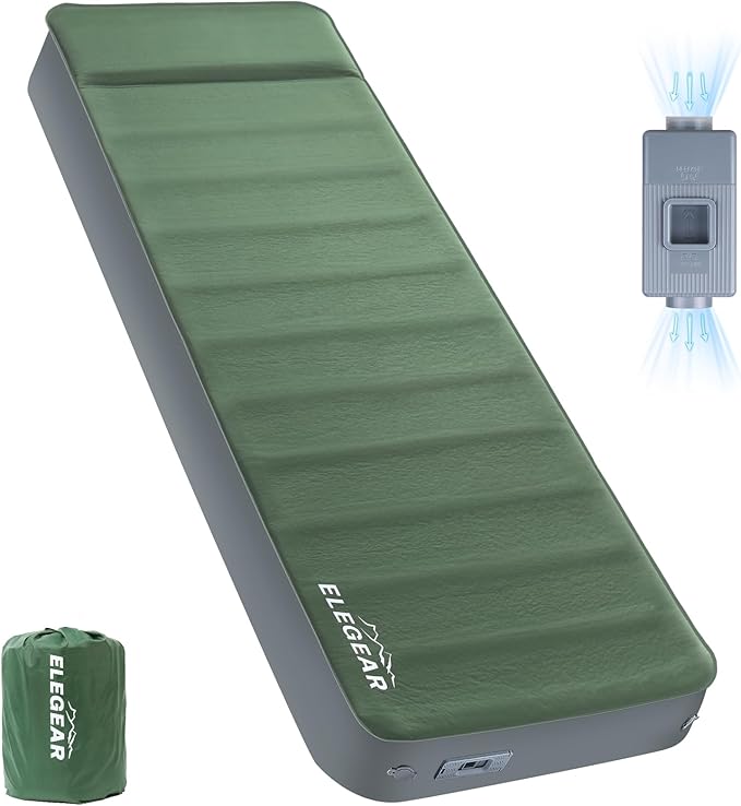 Elegear CumbreX™ Air & Foam Self Inflating Sleeping Pad, Built-in Electric Pump 4" Ultra-Thick Memory Foam Camping Mattress with Pillow Camping Pad 4-Season R-value 9.5 Camp Mat for Traveling - Single