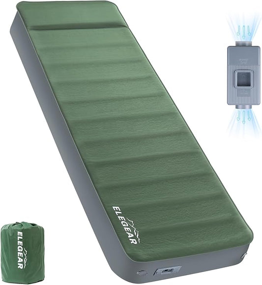 Elegear CumbreX™ Air & Foam Self Inflating Sleeping Pad, Built-in Electric Pump 4" Ultra-Thick Memory Foam Camping Mattress with Pillow Camping Pad 4-Season R-value 9.5 Camp Mat for Traveling - Single