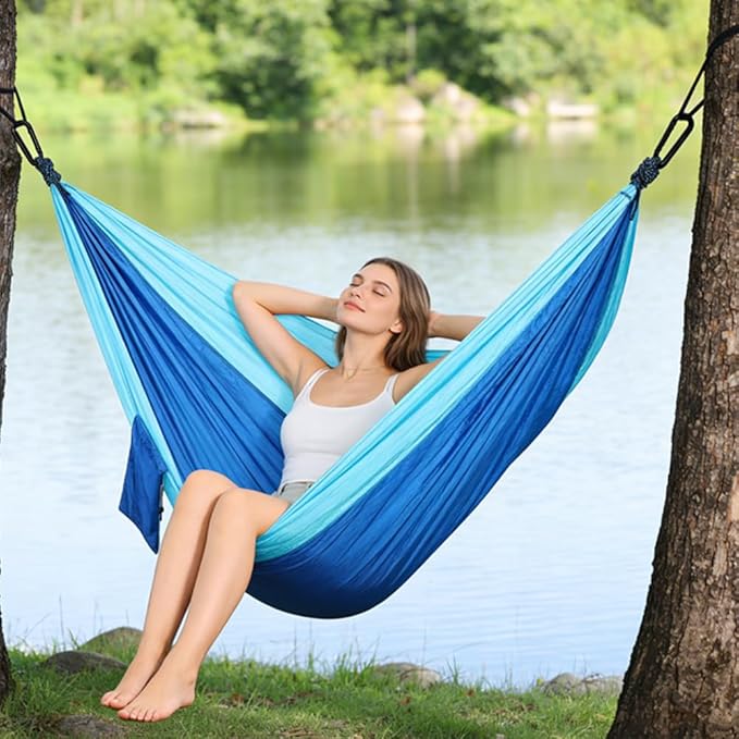 Camping Hammock, Portable Hammocks with Tree Straps & Attached Carry Bag, Travel Tree Hammocks for Outside Indoor Hiking Beach Backpack Travel(Blue, Nylon)