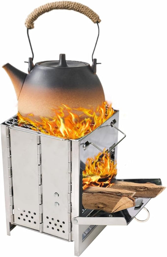 Backpacking Wood Stove, Foldable Camping Stove, Stainless Steel Foldable Camping Stove with Compact and Lightweight for Outdoor Cooking, Hiking Camping, Grilling, Picnic and BBQ, Small Size