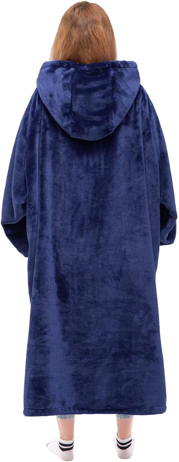 Waitu Wearable Blanket Sweatshirt Gifts for Women and Men, Warm and Cozy Giant Blanket Hoodie, Thick Flannel Blanket with Sleeves and Giant Pocket - Navy
