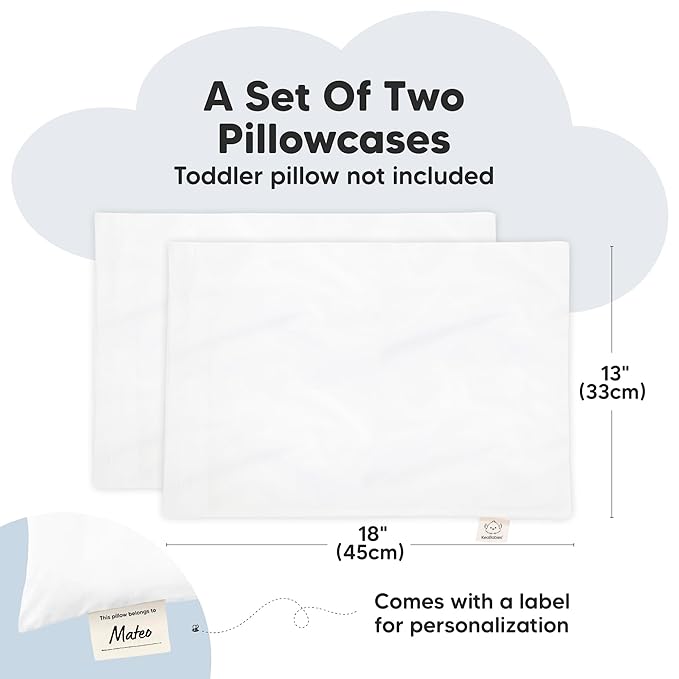 KeaBabies 13 x 18 Toddler Pillowcase, 2-Pack Waterproof - Soft Waterproof Toddler Pillow Protector Cover for Kids, Boys, Girls, Machine Washable, Small Travel Pillow Sold Separately (Soft White)