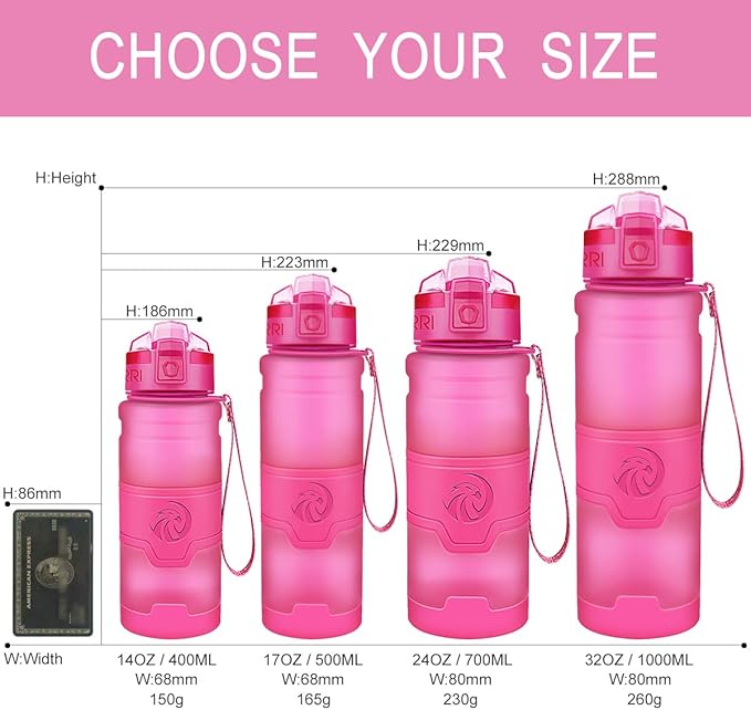 ZORRI Sports Water Bottle, 400/500/700ml/1L, BPA Free Leak Proof Tritan Lightweight Bottles for Outdoors,Camping,Cycling,Fitness,Gym,Yoga- Kids/Adults Drink Bottles with Filter, Lockable Pop Open Lid