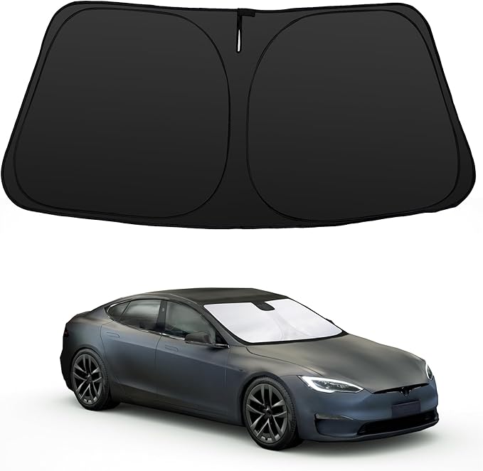 Windshield Sun Shade Custom Fit 2012-2026 Tesla Model S Accessories (Fit Long Range/LR Model) Foldable Sunshade Sun Blocker Visor Protector