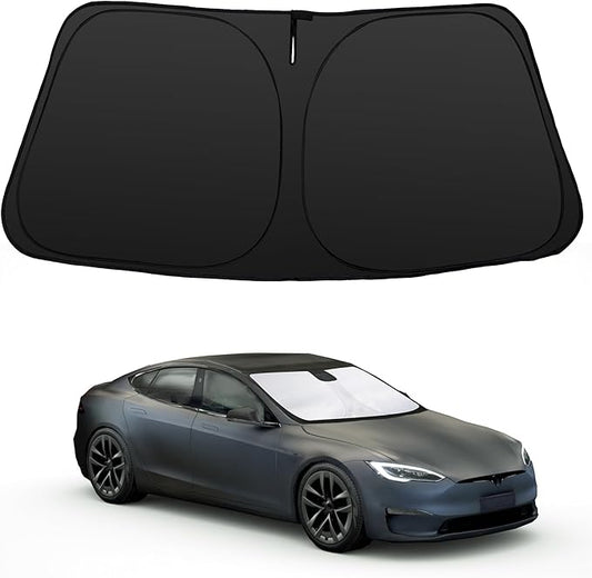Windshield Sun Shade Custom Fit 2012-2026 Tesla Model S Accessories (Fit Long Range/LR Model) Foldable Sunshade Sun Blocker Visor Protector