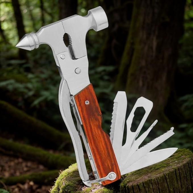 Window Breaker Multitool with 16-in-1 Survival Gear for Camping Hiking and DIY jobs with Hammer,Plier,Pocket Knife,Bottle Opener,wrench,Screwdriver