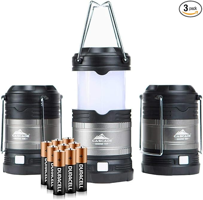 Cascade Mountain Tech Pop-Up IPX4 Water-Resistant LED Lantern with 4 Light Modes - 3 Pack
