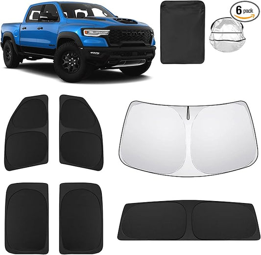 6pcs Car Window Shades for Dodge RAM 1500 2019-2025 Accessories,CrewCab,MegaCab Pickup,2Dr RegularCab,4Dr QuadCab,Sun Visor UV Blocking, Privacy Protection and Blackout for Camping Outdoor