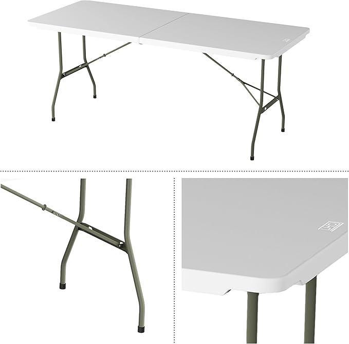 Lavish Home Portable Folding Tables - Lightweight Portable Folding Desk - 6-Foot-Long Plastic Table for Camping, Playing Cards, Parties, and Dining (Single/White)