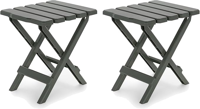 Camco Adirondack Portable Outdoor Camping Small Weatherproof Rustproof Durable Plastic Folding Side Table for Indoor and Outdoor Use, Sage (2 Pack)
